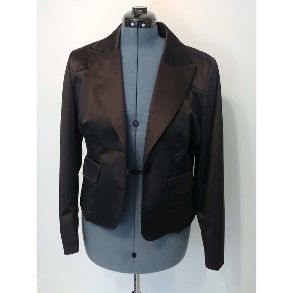 Kenar Black Satin Leopard Lined Blazer